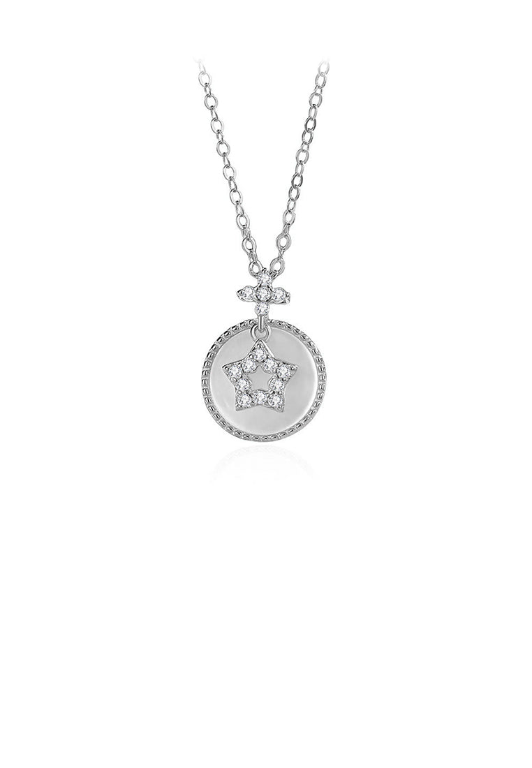 925 Sterling Silver Fashion Simple Star Compass Pendant with Cubic Zirconia and Necklace - Luxurious Look