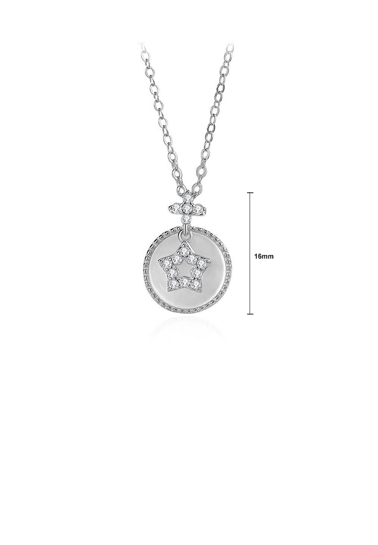 925 Sterling Silver Fashion Simple Star Compass Pendant with Cubic Zirconia and Necklace - Luxurious Look