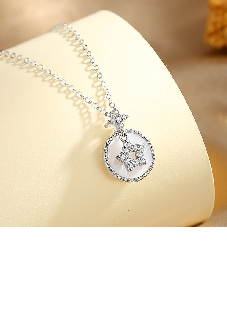 925 Sterling Silver Fashion Simple Star Compass Pendant with Cubic Zirconia and Necklace - Luxurious Look