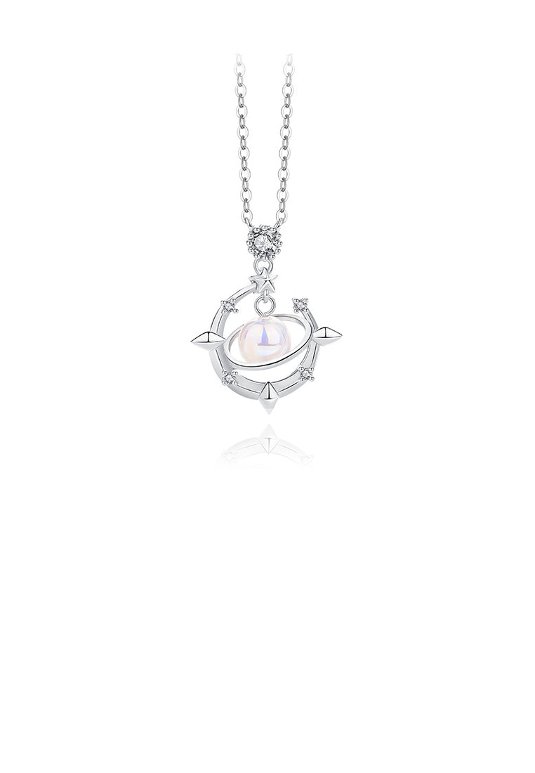 925 Sterling Silver Fashion Elegant Star Universe Pendant with Freshwater Pearl and Necklace - Luxurious Look