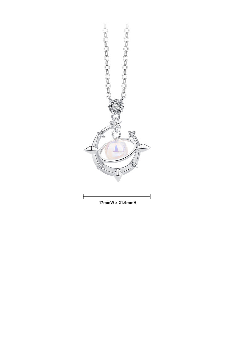 925 Sterling Silver Fashion Elegant Star Universe Pendant with Freshwater Pearl and Necklace - Luxurious Look