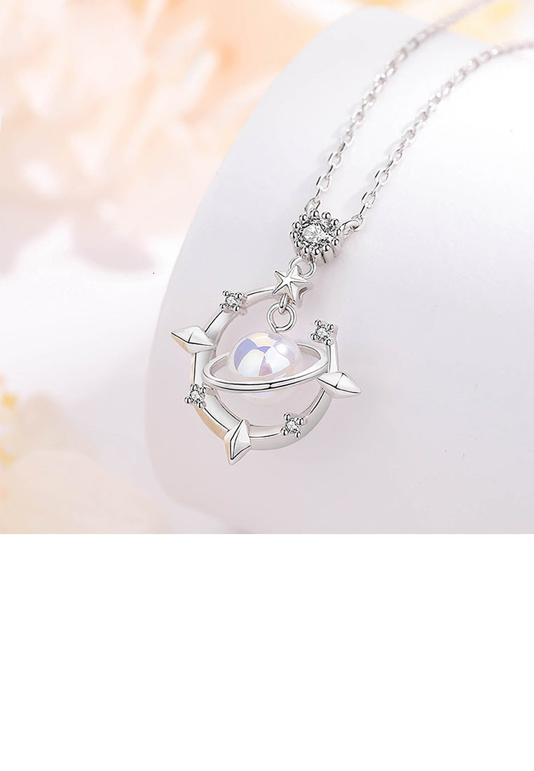 925 Sterling Silver Fashion Elegant Star Universe Pendant with Freshwater Pearl and Necklace - Luxurious Look