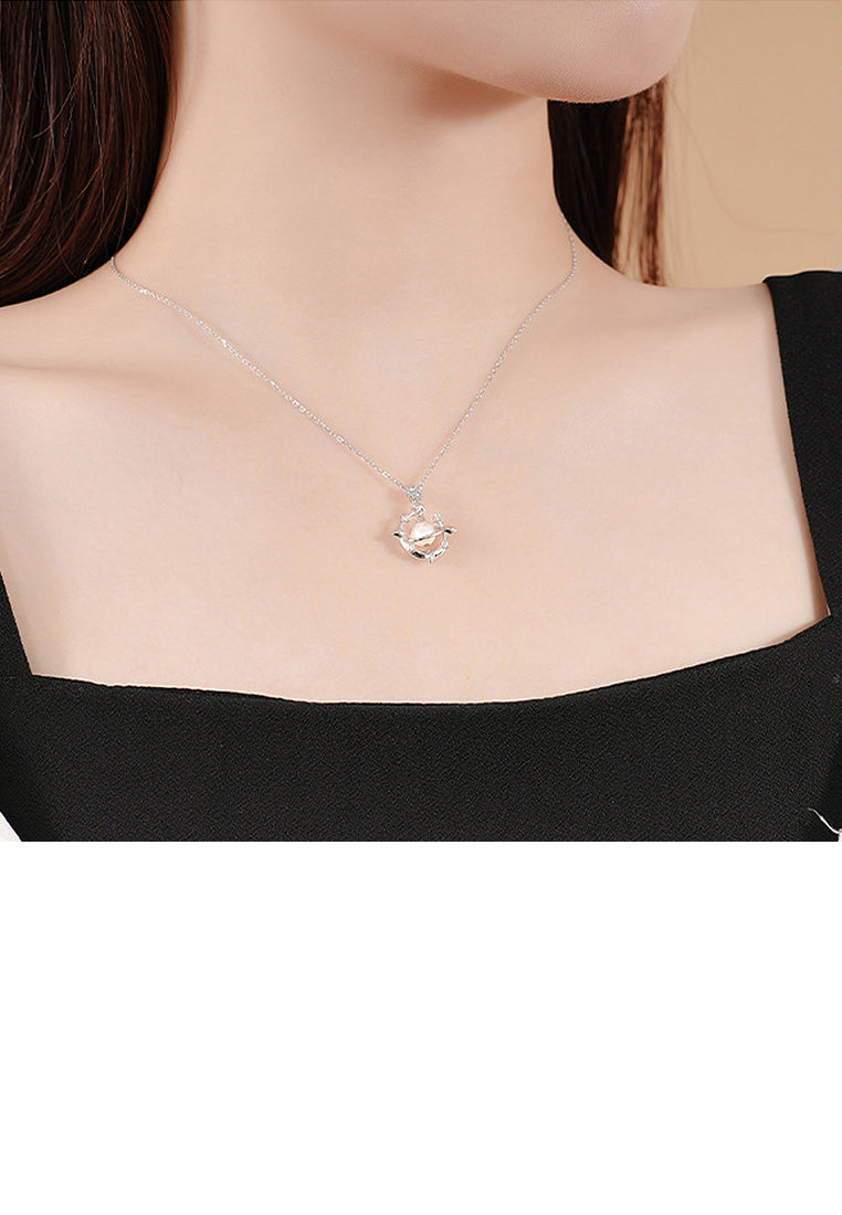 925 Sterling Silver Fashion Elegant Star Universe Pendant with Freshwater Pearl and Necklace - Luxurious Look