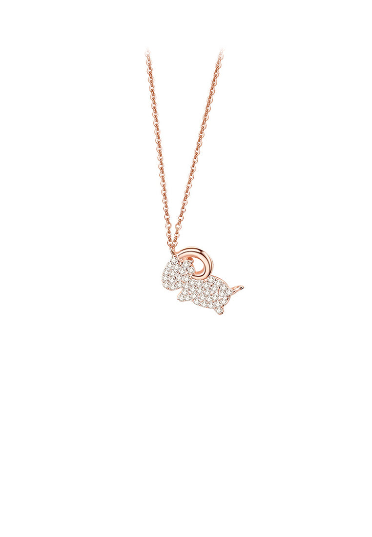 925 Sterling Silver Plated Rose Gold Simple and Bright Zodiac Ram Pendant with Cubic Zirconia and Necklace - Luxurious Look