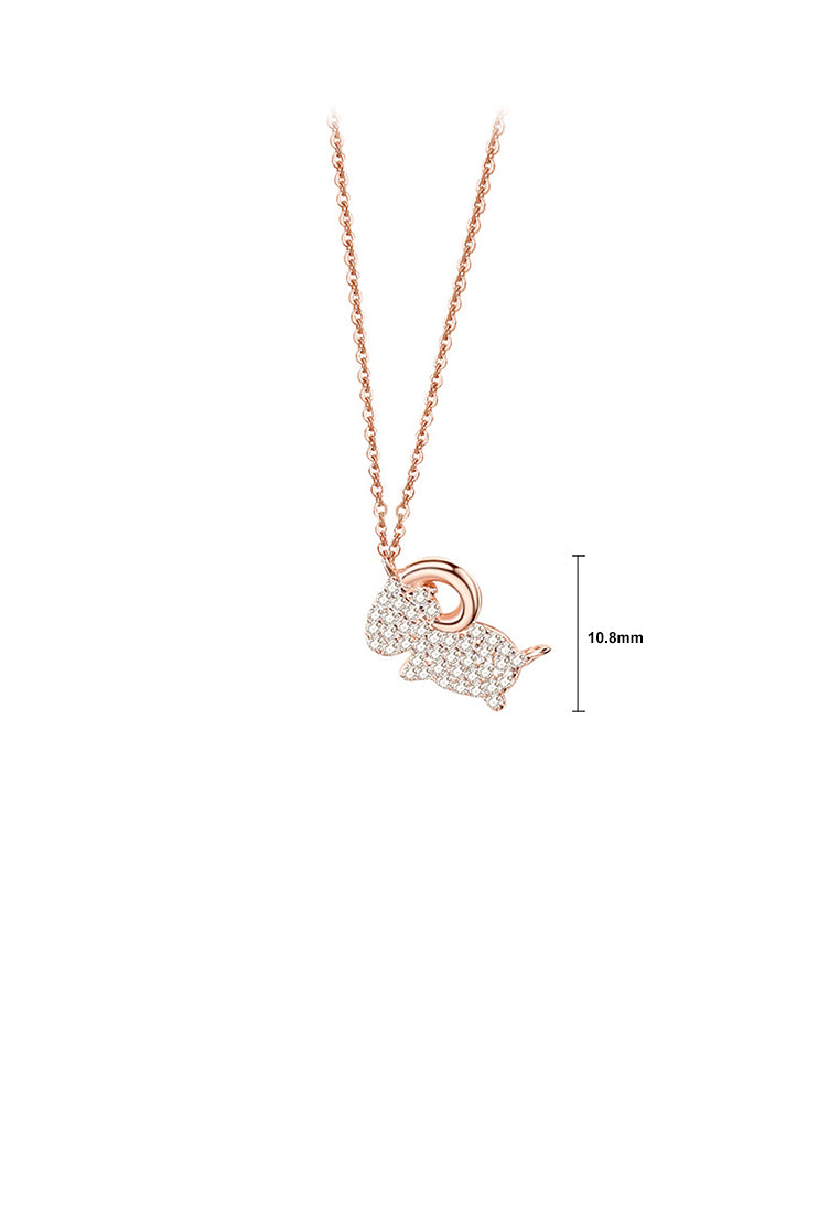925 Sterling Silver Plated Rose Gold Simple and Bright Zodiac Ram Pendant with Cubic Zirconia and Necklace - Luxurious Look