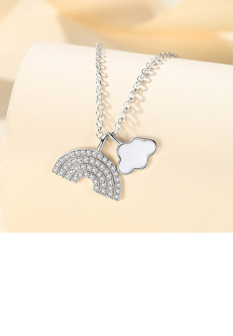 925 Sterling Silver Fashion Creative Cloud Rainbow Pendant with Cubic Zirconia and Necklace - Luxurious Look