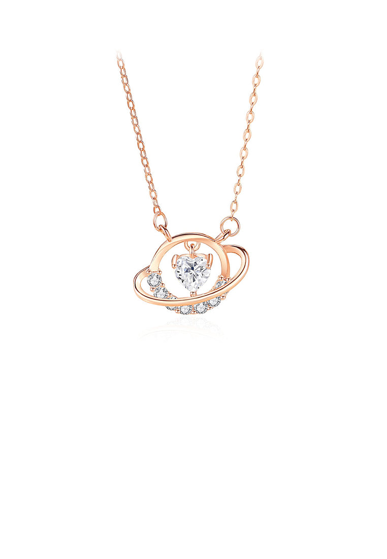 925 Sterling Silver Plated Rose Gold Fashion and Creative Planet Pendant with Cubic Zirconia and Necklace - Luxurious Look