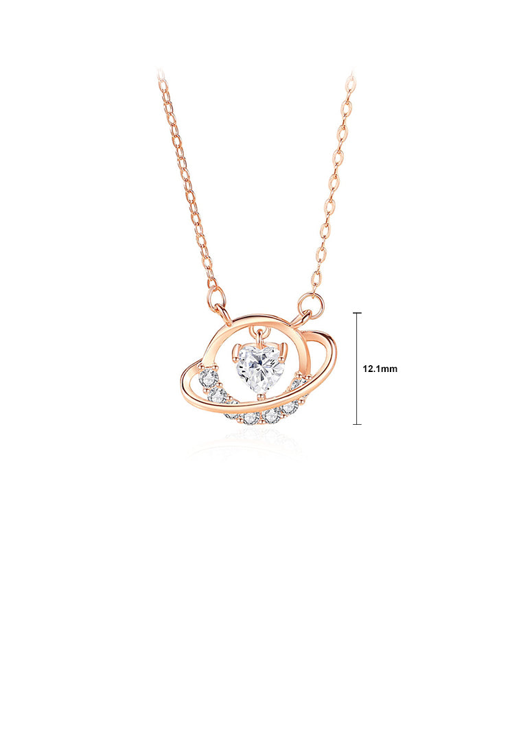 925 Sterling Silver Plated Rose Gold Fashion and Creative Planet Pendant with Cubic Zirconia and Necklace - Luxurious Look