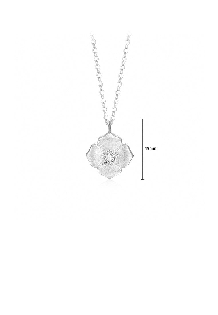 925 Sterling Silver Fashion Simple Flower Pendant with White Cubic Zirconia and Necklace - Luxurious Look