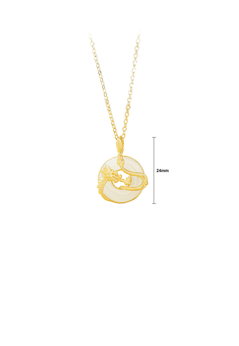 925 Sterling Silver Plated Gold Fashion National Style Zodiac Dragon Peace Buckle Pendant with Necklace