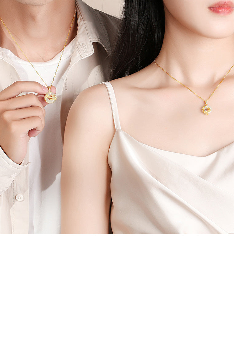 925 Sterling Silver Plated Gold Fashion National Style Zodiac Dragon Peace Buckle Pendant with Necklace