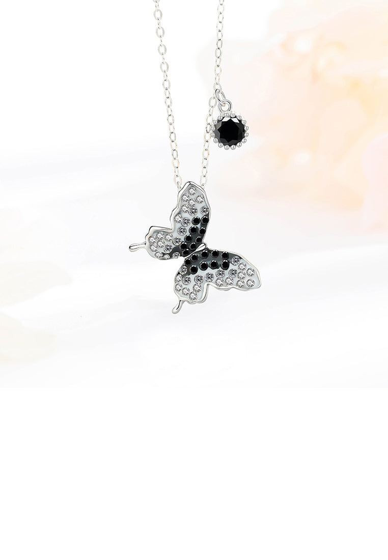 925 Sterling Silver Simple and Fashion Butterfly Pendant with Cubic Zirconia and Necklace - Luxurious Look