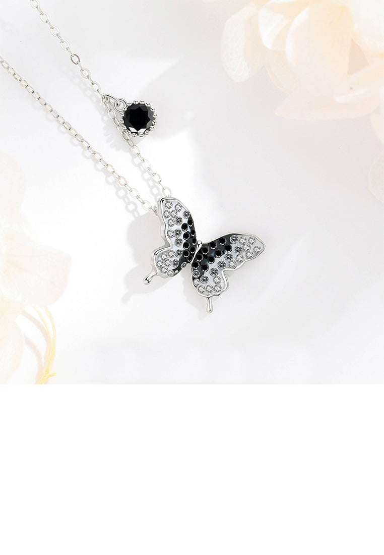 925 Sterling Silver Simple and Fashion Butterfly Pendant with Cubic Zirconia and Necklace - Luxurious Look