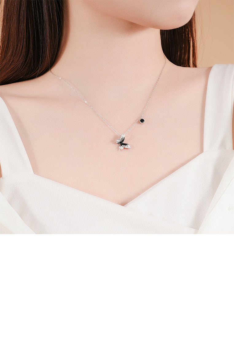 925 Sterling Silver Simple and Fashion Butterfly Pendant with Cubic Zirconia and Necklace - Luxurious Look