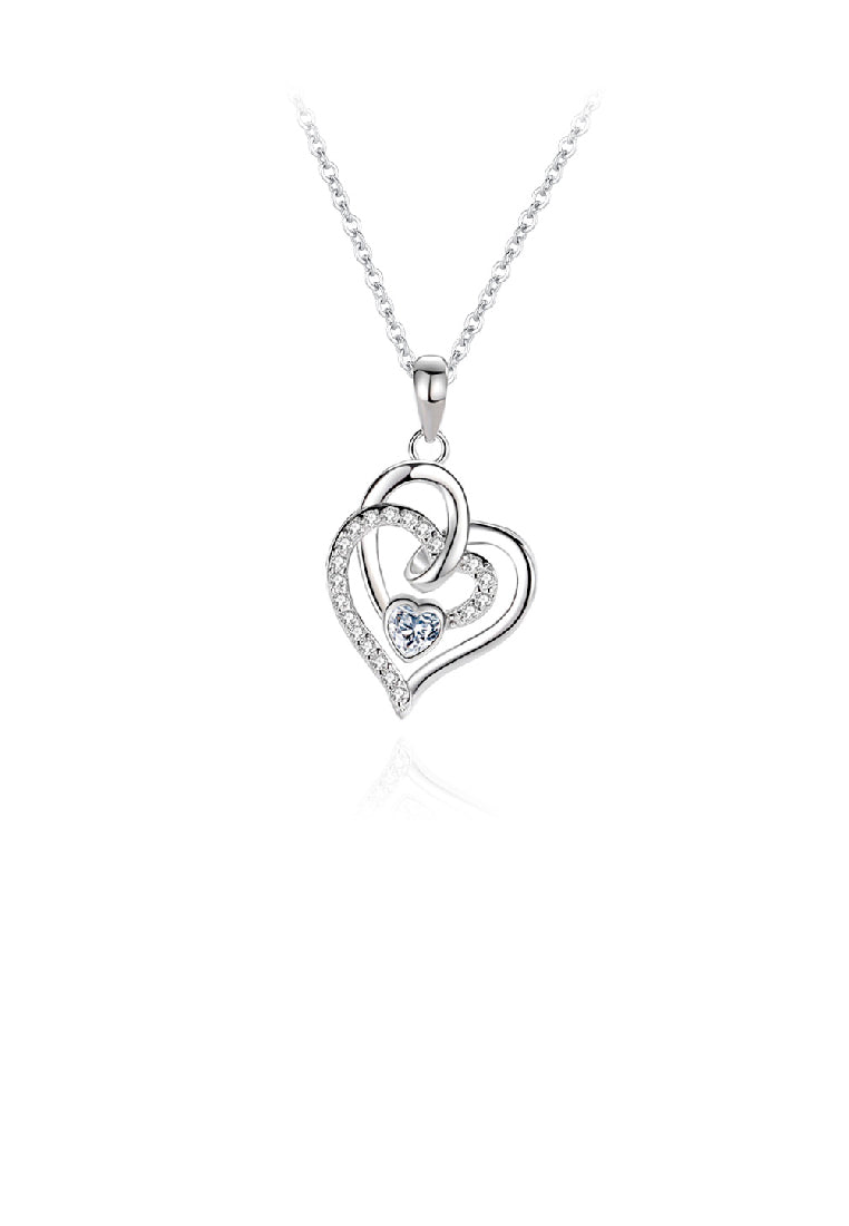 925 Sterling Silver Fashion Simple Double Heart Pendant with Cubic Zirconia and Necklace - Luxurious Look