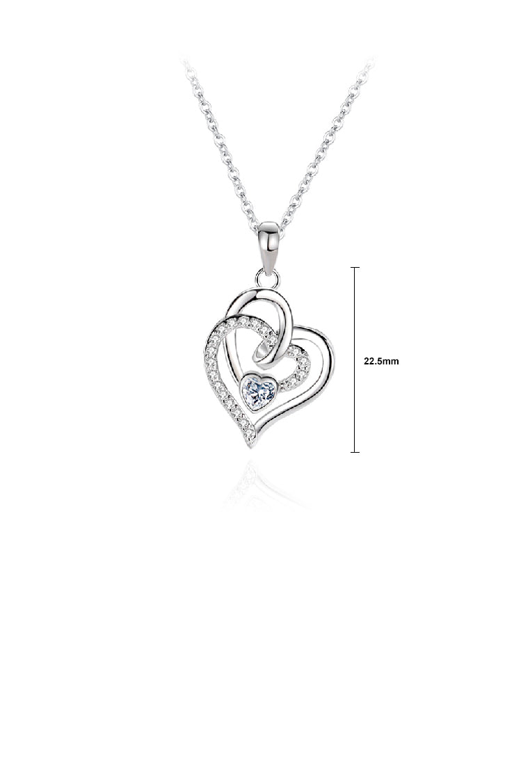 925 Sterling Silver Fashion Simple Double Heart Pendant with Cubic Zirconia and Necklace - Luxurious Look