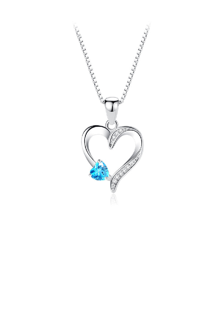 925 Sterling Silver Fashion Simple Hollow Heart Pendant with Blue Cubic Zirconia and Necklace - Luxurious Look