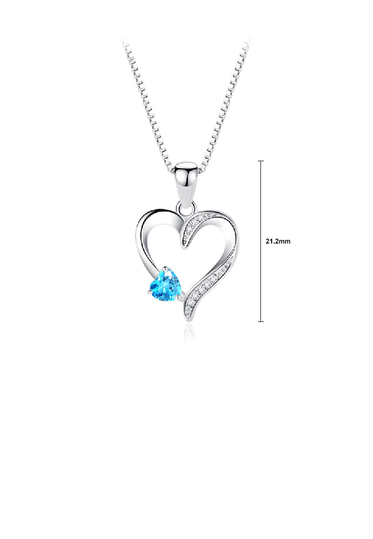 925 Sterling Silver Fashion Simple Hollow Heart Pendant with Blue Cubic Zirconia and Necklace - Luxurious Look