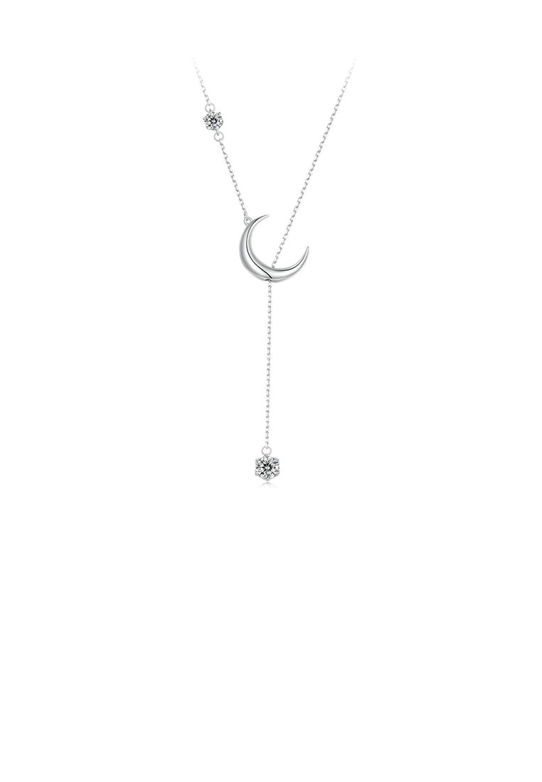 925 Sterling Silver Fashion Simple Moon Tassel Pendant with Cubic Zirconia and Necklace - Luxurious Look
