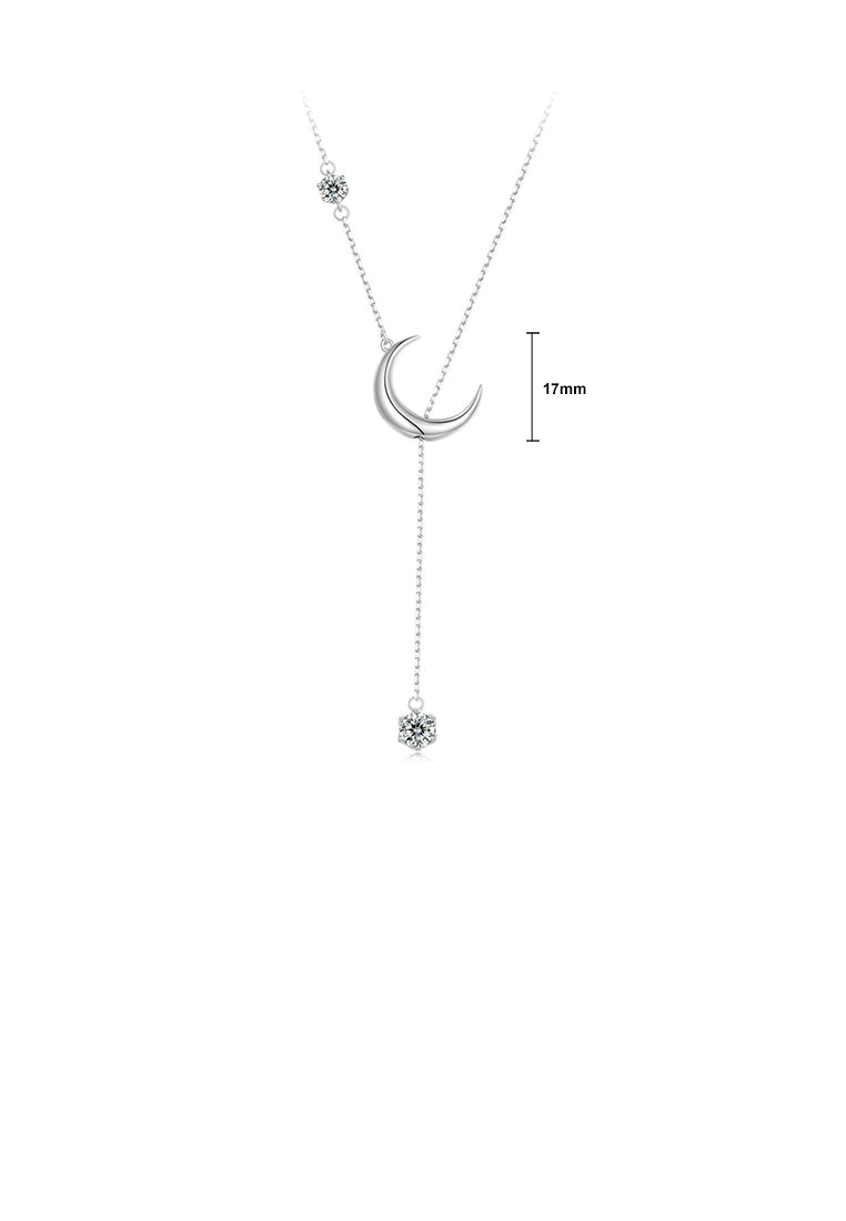 925 Sterling Silver Fashion Simple Moon Tassel Pendant with Cubic Zirconia and Necklace - Luxurious Look