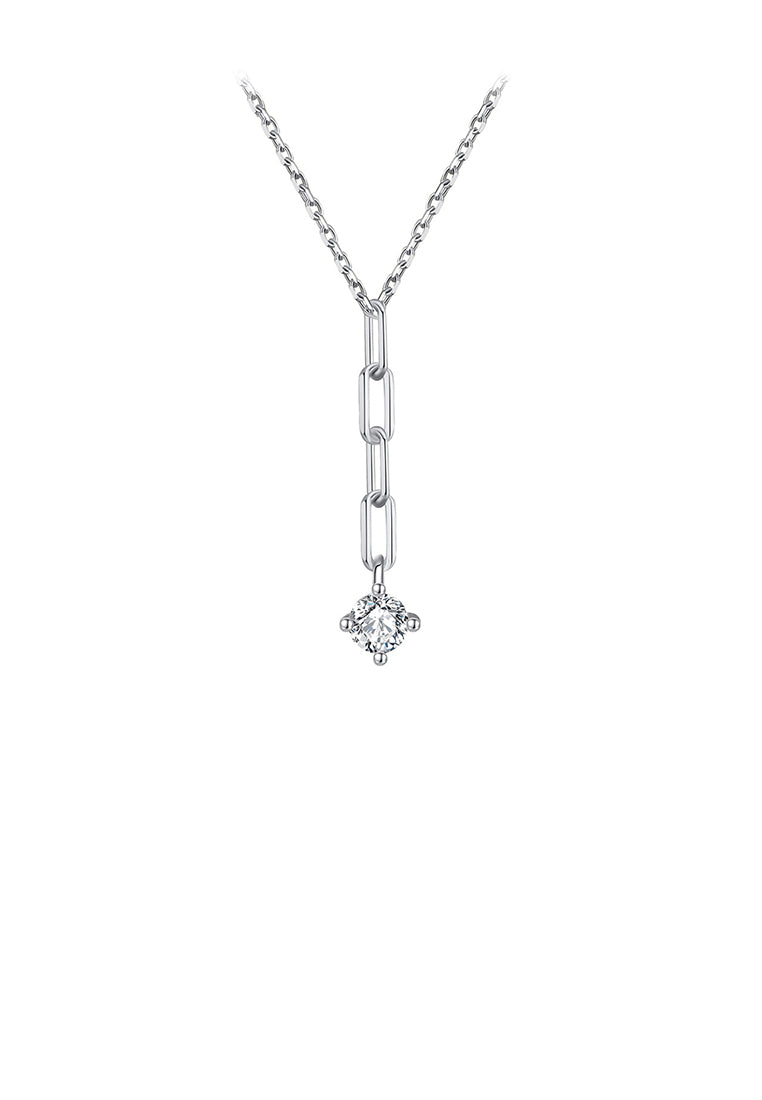925 Sterling Silver Simple Fashion Chain Tassel Pendant with Cubic Zirconia and Necklace - Luxurious Look