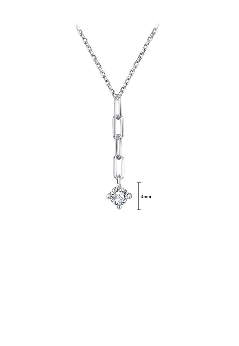 925 Sterling Silver Simple Fashion Chain Tassel Pendant with Cubic Zirconia and Necklace - Luxurious Look