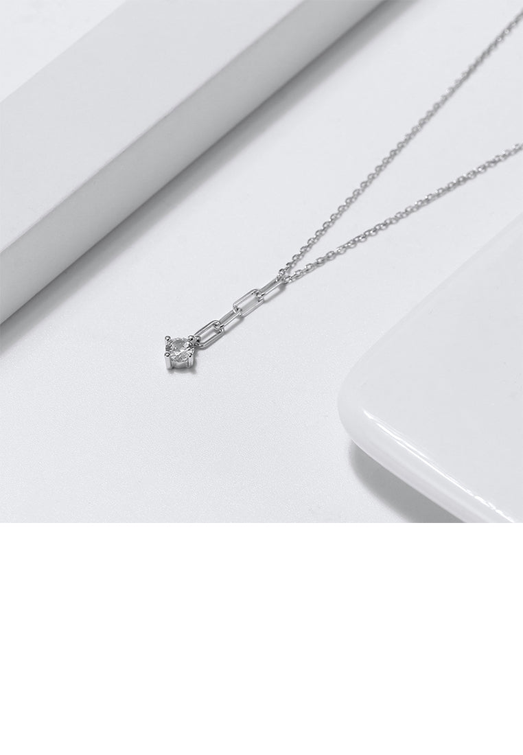 925 Sterling Silver Simple Fashion Chain Tassel Pendant with Cubic Zirconia and Necklace - Luxurious Look