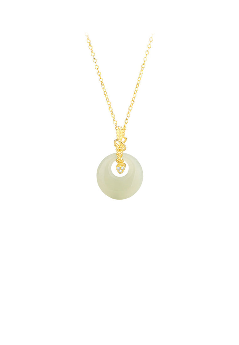 925 Sterling Silver Plated Gold Fashion Vintage Heart-shaped Arrowhead Hetian Jade Pendant with Cubic Zirconia and Necklace - Luxurious Look