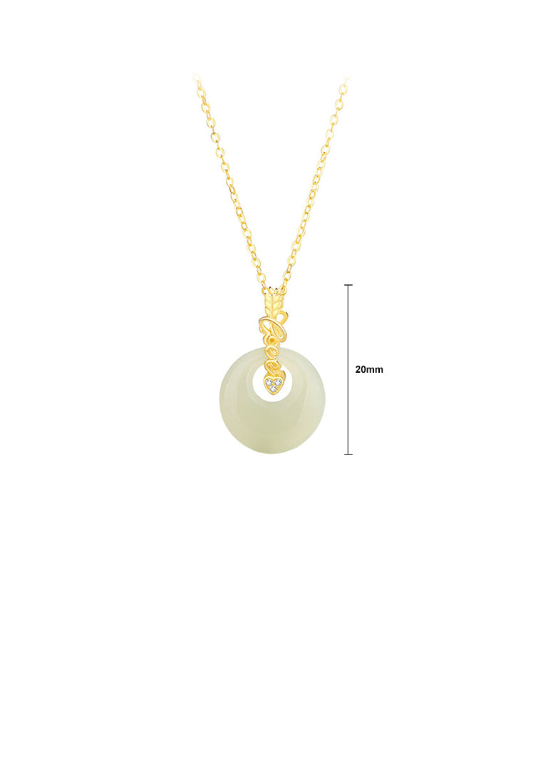 925 Sterling Silver Plated Gold Fashion Vintage Heart-shaped Arrowhead Hetian Jade Pendant with Cubic Zirconia and Necklace - Luxurious Look