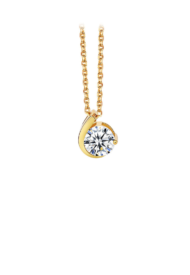 925 Sterling Silver Plated Gold Simple Fashion Geometric Pendant with Cubic Zirconia and Necklace - Luxurious Look