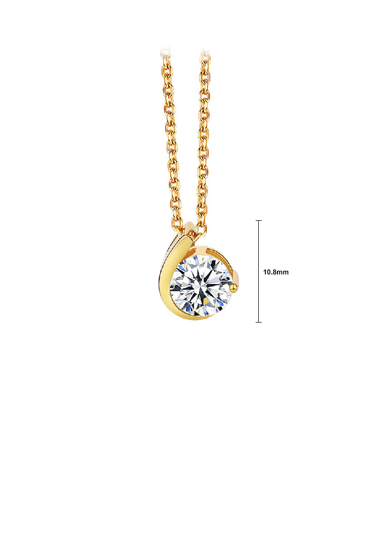 925 Sterling Silver Plated Gold Simple Fashion Geometric Pendant with Cubic Zirconia and Necklace - Luxurious Look