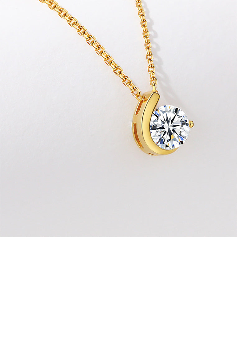 925 Sterling Silver Plated Gold Simple Fashion Geometric Pendant with Cubic Zirconia and Necklace - Luxurious Look