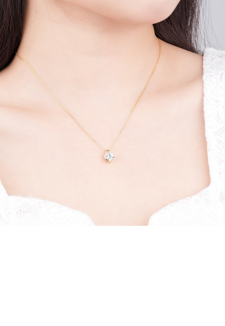 925 Sterling Silver Plated Gold Simple Fashion Geometric Pendant with Cubic Zirconia and Necklace - Luxurious Look