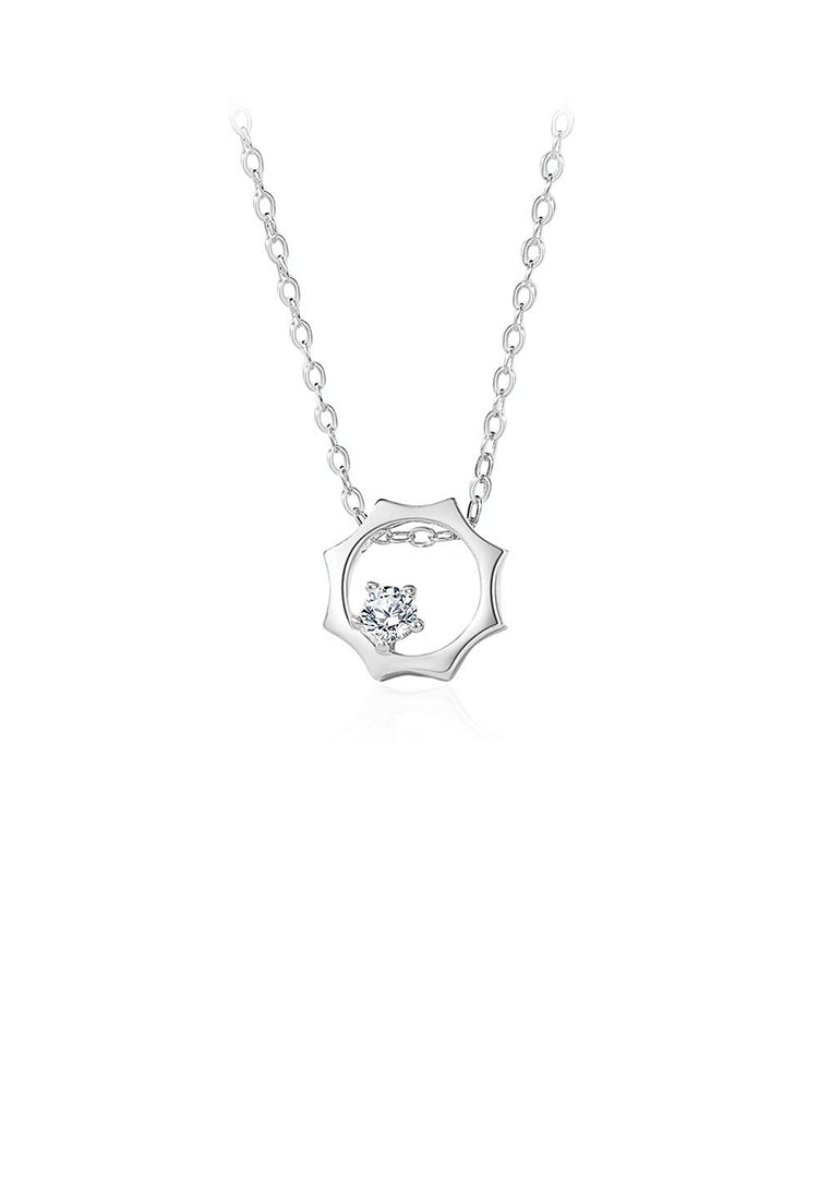 925 Sterling Silver Simple and Fashion Hollow Sun Pendant with Cubic Zirconia and Necklace - Luxurious Look