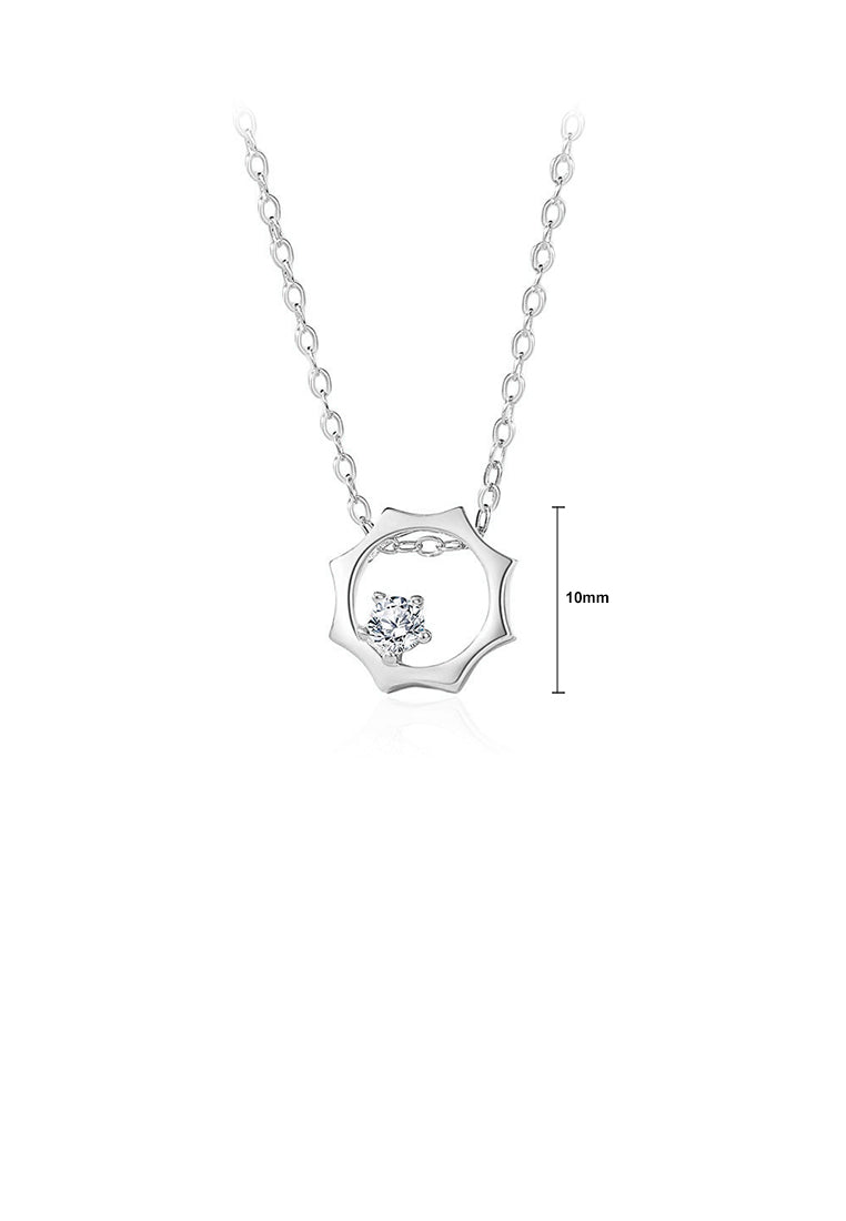 925 Sterling Silver Simple and Fashion Hollow Sun Pendant with Cubic Zirconia and Necklace - Luxurious Look