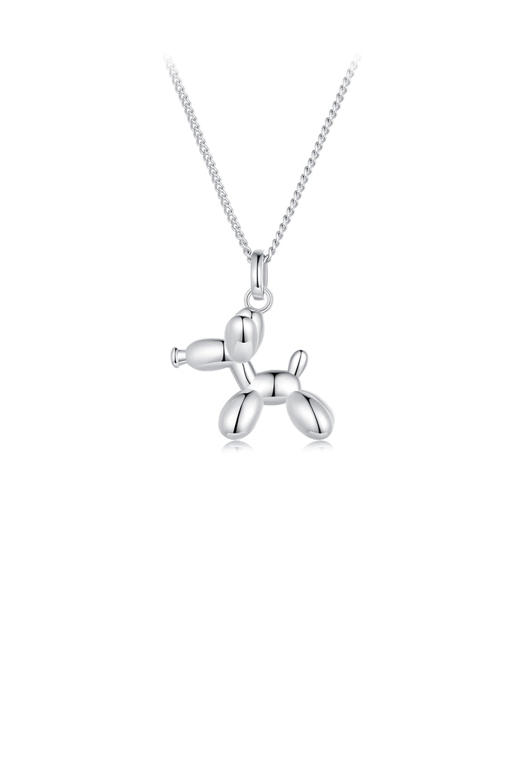 925 Sterling Silver Simple Cute Balloon Dog Pendant with Necklace