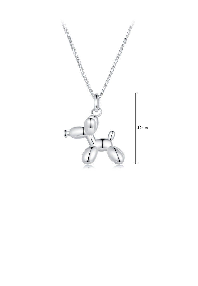 925 Sterling Silver Simple Cute Balloon Dog Pendant with Necklace