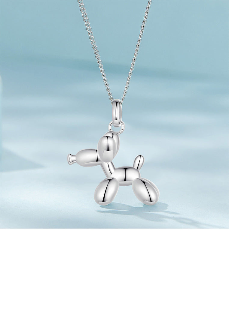 925 Sterling Silver Simple Cute Balloon Dog Pendant with Necklace