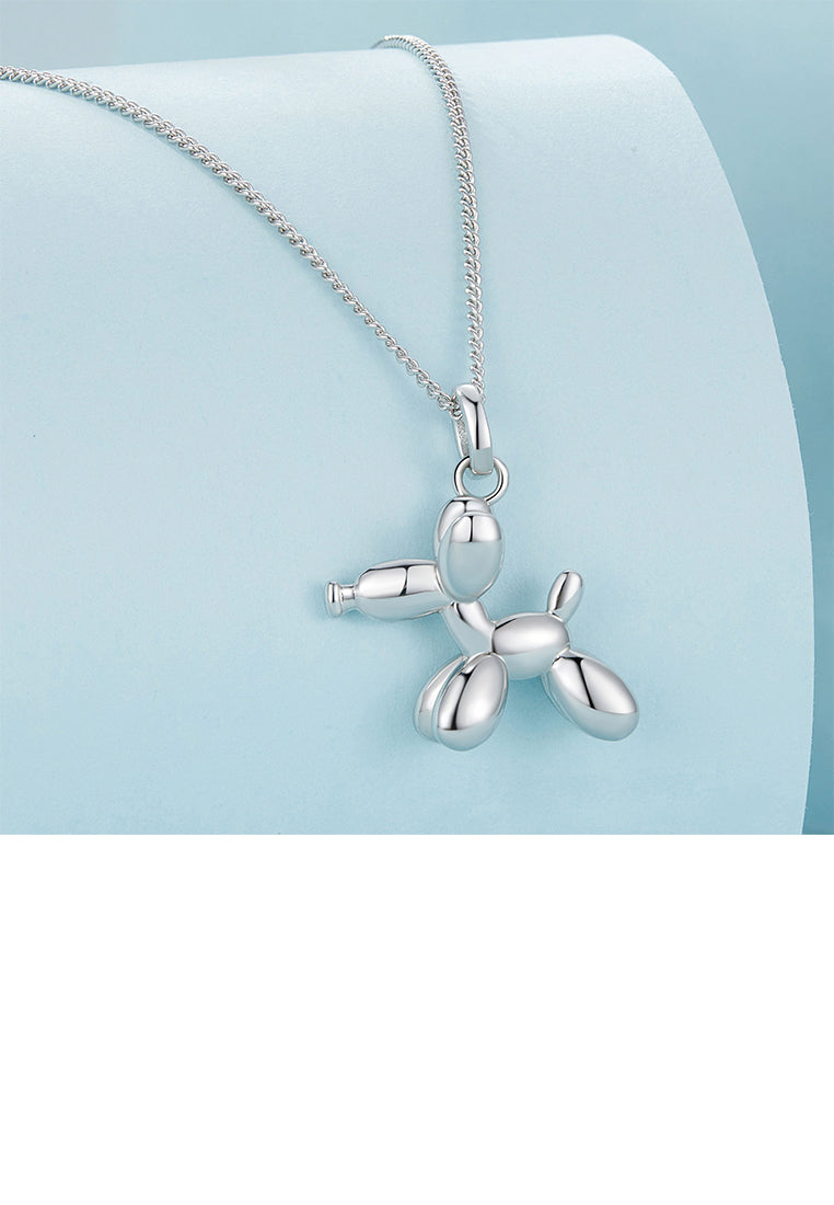 925 Sterling Silver Simple Cute Balloon Dog Pendant with Necklace