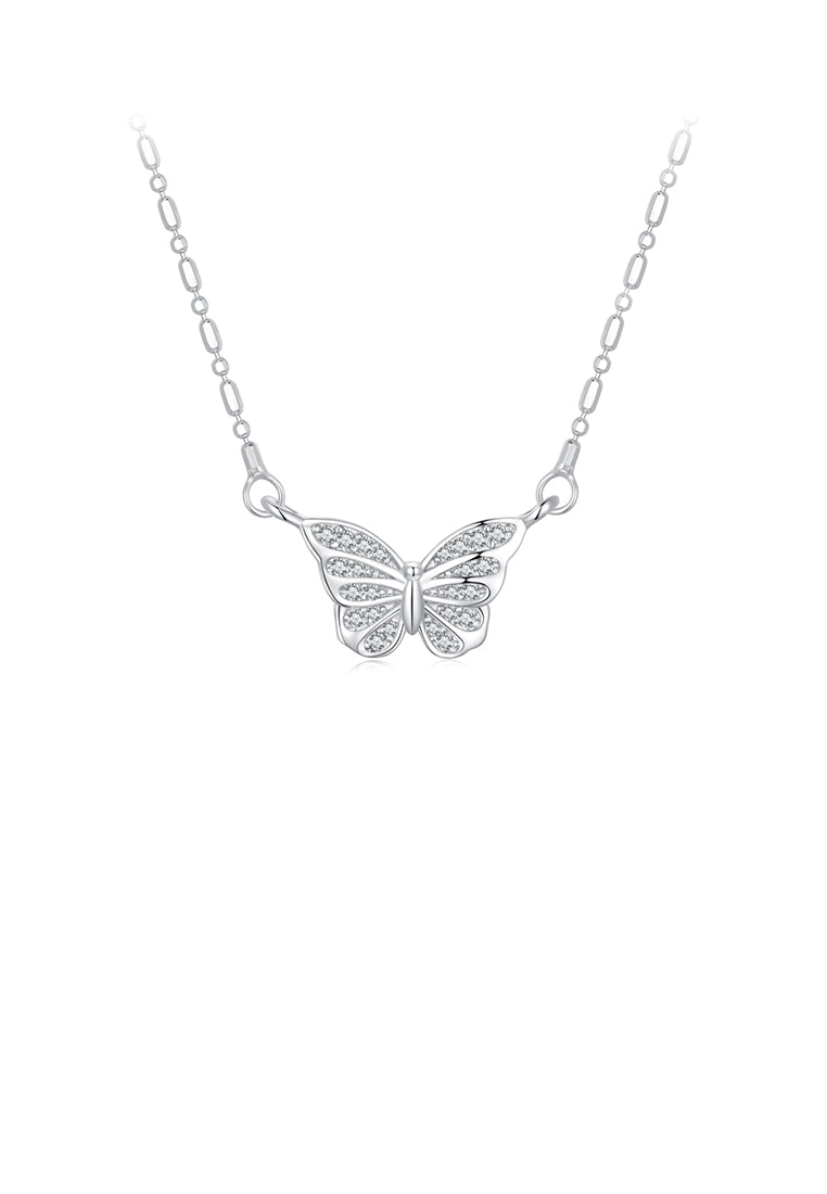 925 Sterling Silver Fashion Temperament Butterfly Pendant with Cubic Zirconia and Necklace - Luxurious Look