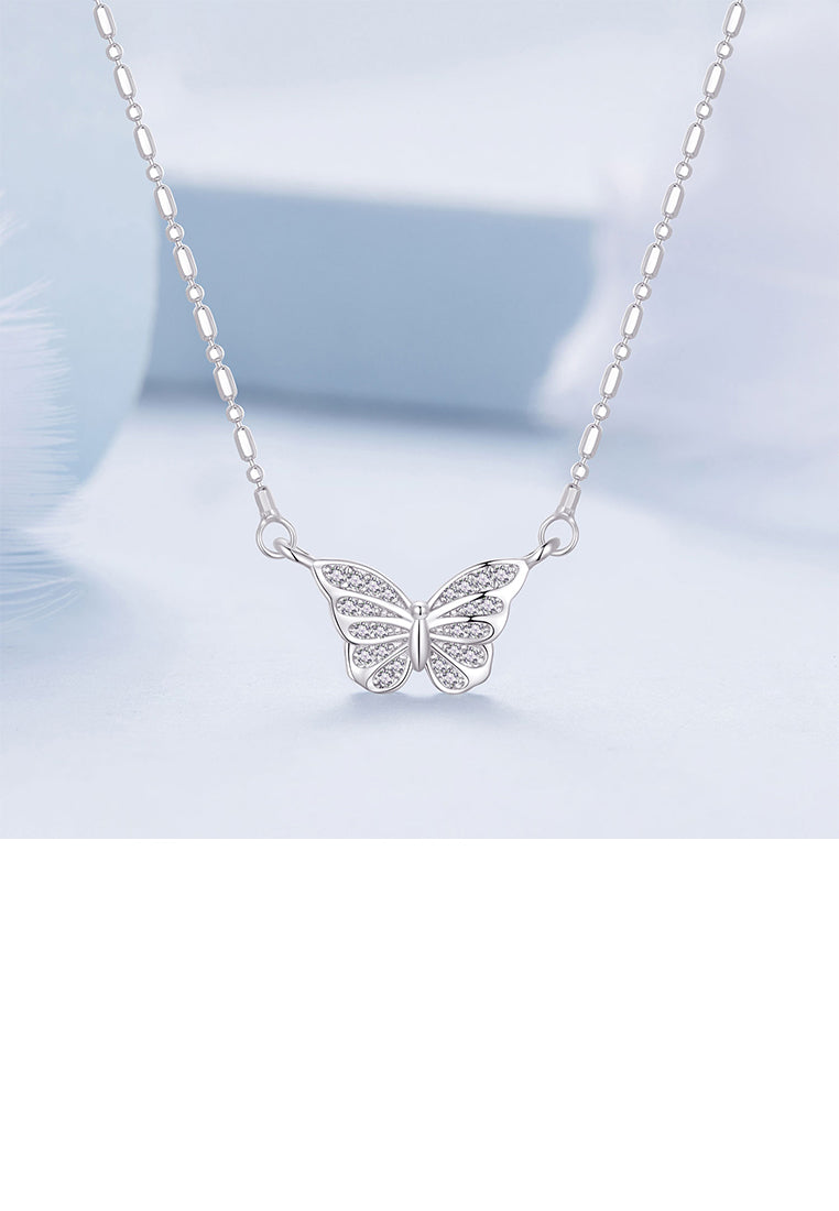 925 Sterling Silver Fashion Temperament Butterfly Pendant with Cubic Zirconia and Necklace - Luxurious Look