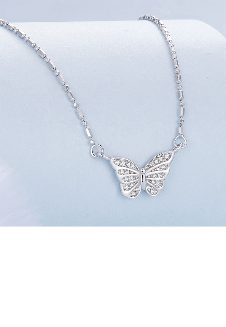 925 Sterling Silver Fashion Temperament Butterfly Pendant with Cubic Zirconia and Necklace - Luxurious Look