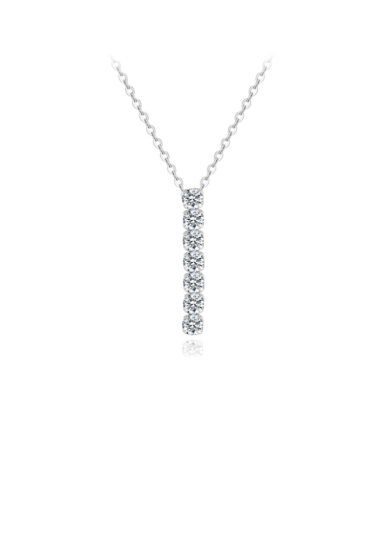 925 Sterling Silver Simple and Fashion Geometric Bar Pendant with Cubic Zirconia and Necklace - Luxurious Look
