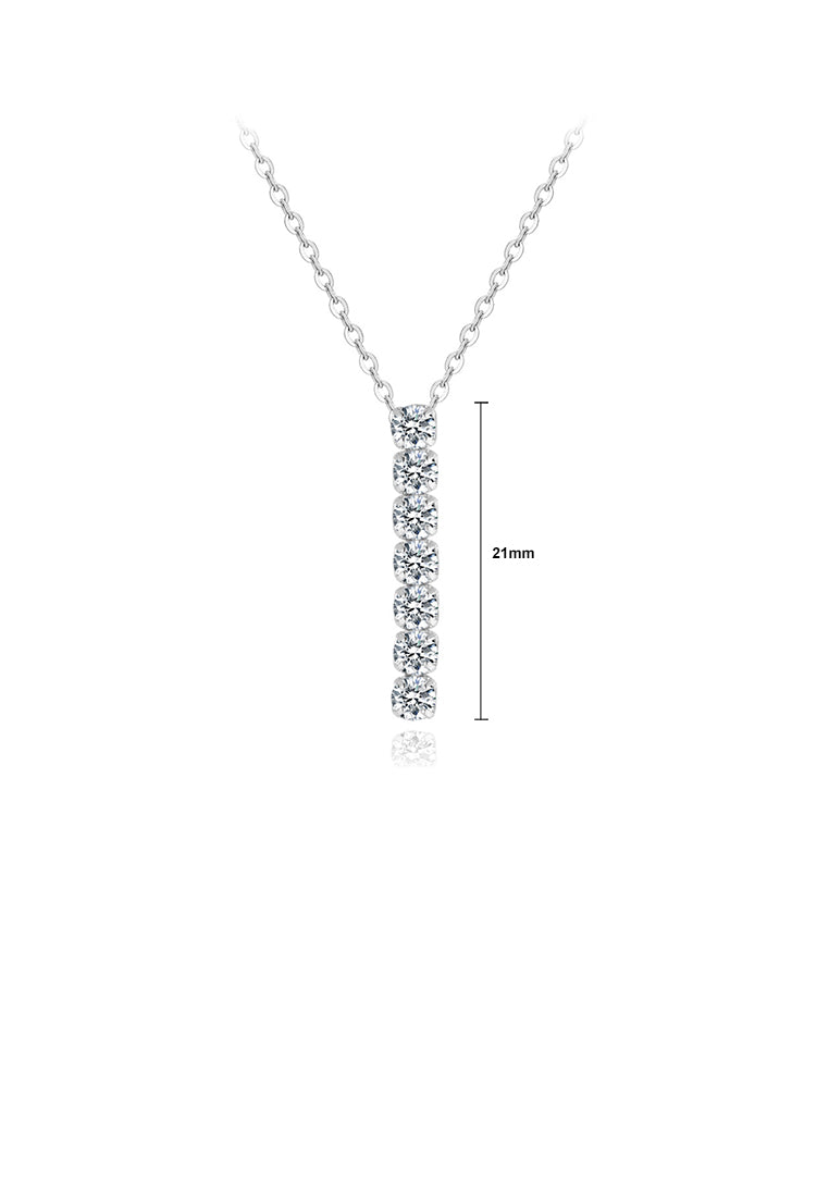 925 Sterling Silver Simple and Fashion Geometric Bar Pendant with Cubic Zirconia and Necklace - Luxurious Look