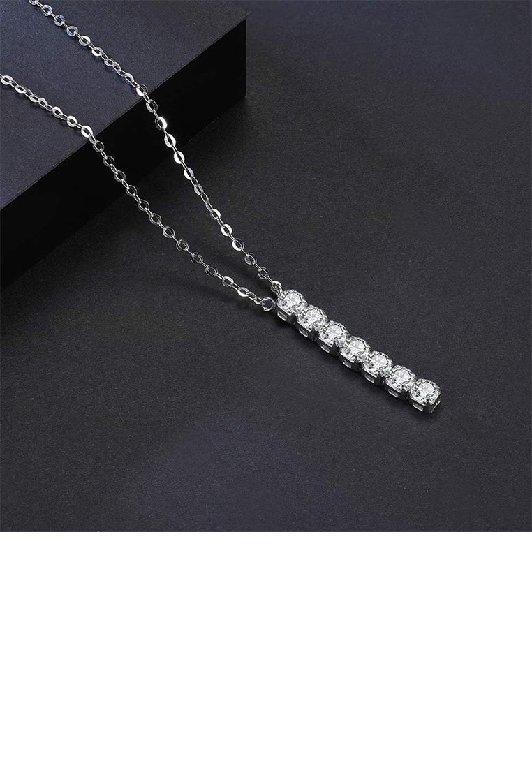 925 Sterling Silver Simple and Fashion Geometric Bar Pendant with Cubic Zirconia and Necklace - Luxurious Look