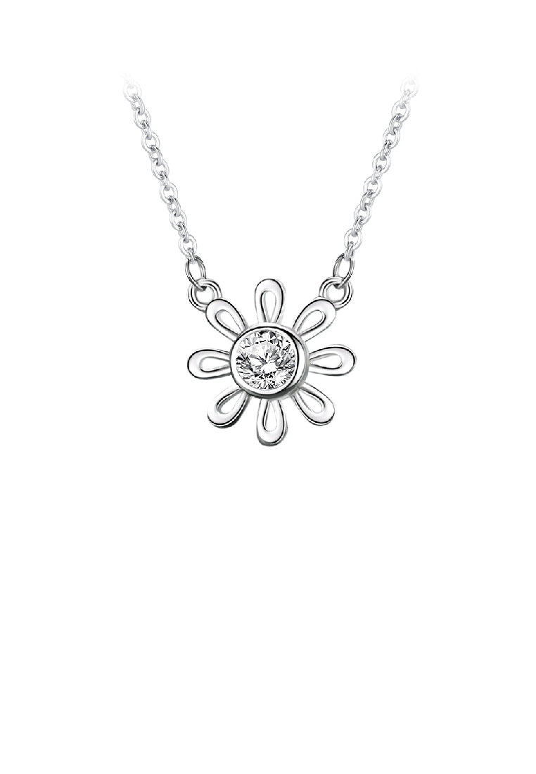 925 Sterling Silver Fashion Simple Sunflower Pendant with Cubic Zirconia and Necklace - Luxurious Look