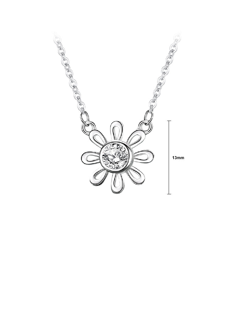 925 Sterling Silver Fashion Simple Sunflower Pendant with Cubic Zirconia and Necklace - Luxurious Look