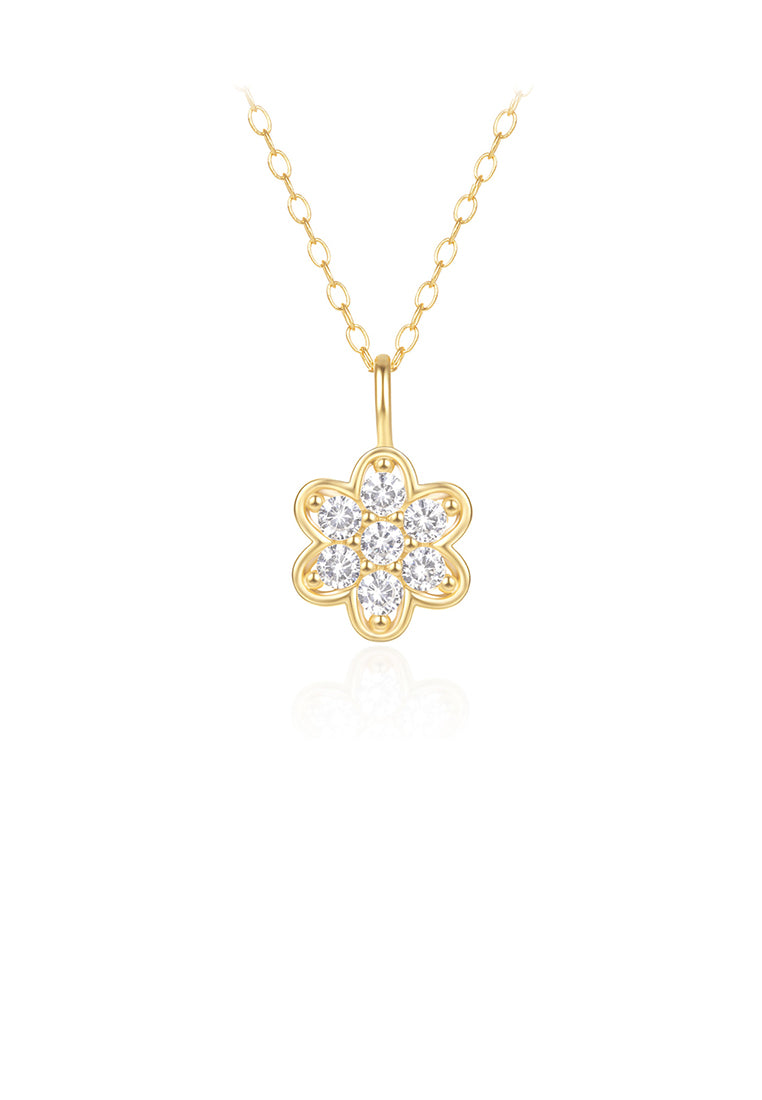 925 Sterling Silver Plated Gold Simple and Fashion Flower Pendant with Cubic Zirconia and Necklace - Luxurious Look