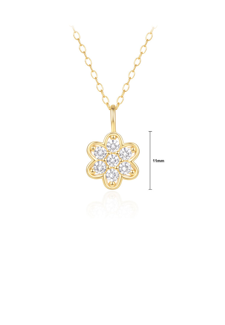 925 Sterling Silver Plated Gold Simple and Fashion Flower Pendant with Cubic Zirconia and Necklace - Luxurious Look