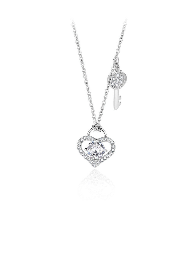 925 Sterling Silver Fashion Personality Heart Lock Key Pendant with Cubic Zirconia and Necklace - Luxurious Look